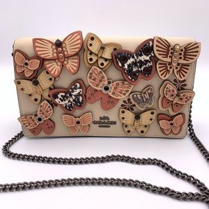 callie foldover chain clutch with floral applique